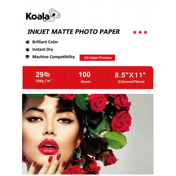 Koala Inkjet Matte Photo Paper 8.5x11 Inch 100 Sheets 108gsm Used For Inkjet Printer