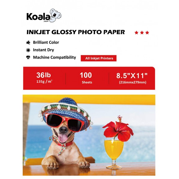 Koala Inkjet Glossy Photo Paper 8.5x11 Inch 135gsm 100 Sheets Used For All Inkjet Printers