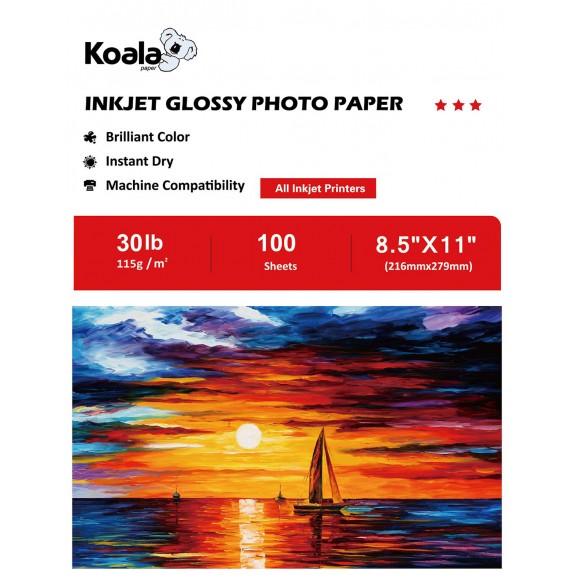Koala Inkjet Glossy Photo Paper 8.5x11 Inch 115gsm 100 Sheets Used For All Inkjet Printers