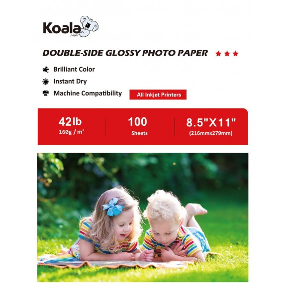 Koala Double Side Glossy Photo Paper 8.5x11 Inches  160gsm 100 Sheets Compatible with Inkjet Printer