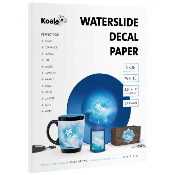 Koala Watersilde Decal Transfer Paper 25 Sheets White 8.5x11 Inches Printable for Inkjet Printer
