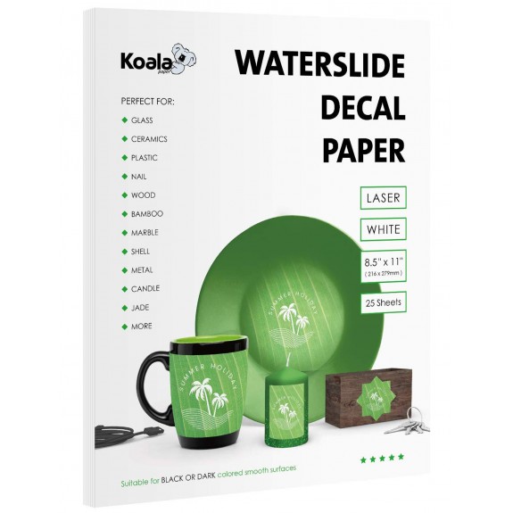 Koala Watersilde Decal Transfer Paper 25 Sheets Clear 8.5x11 Inches Printable for Laser Printer