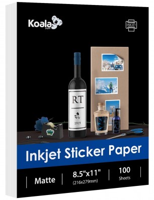Koala Matte Sticker Label Printable Paper 8.5x11 Inches Full Sheet for Inkjet Printer 100 Sheets