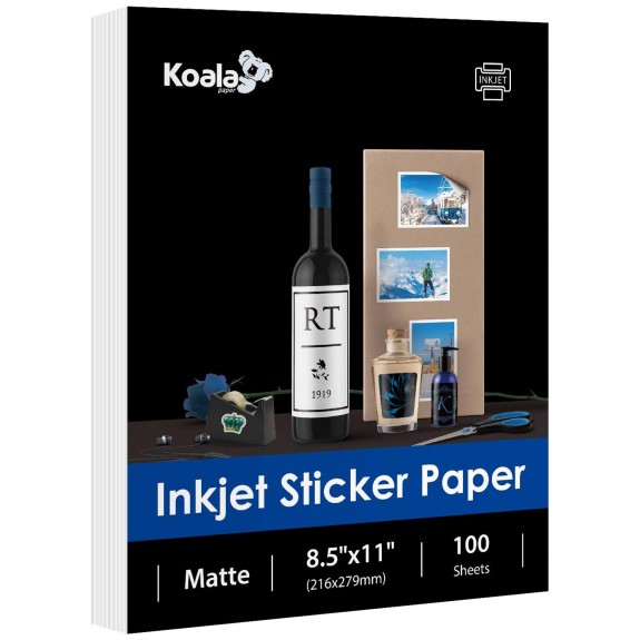 Koala Matte Sticker Label Printable Paper 8.5x11 Inches Full Sheet for  Inkjet Printer 100 Sheets