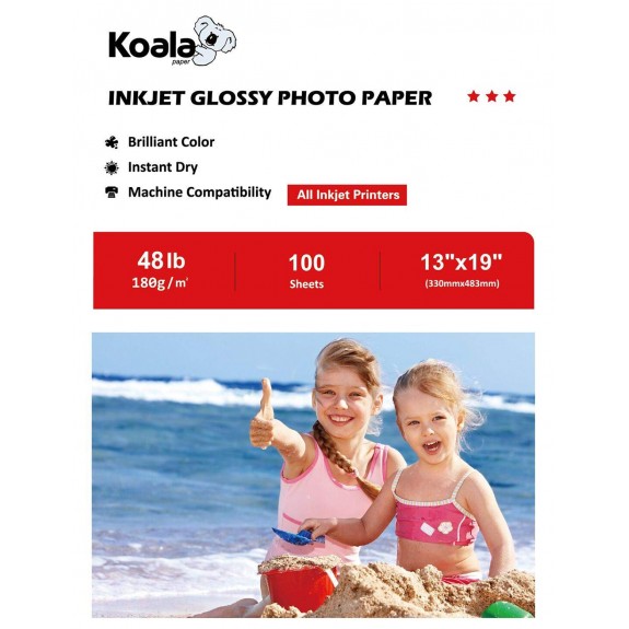 Koala Glossy Photo Paper 180gsm 13X19 Inches 100 Sheets Compatible with Inkjet Printer