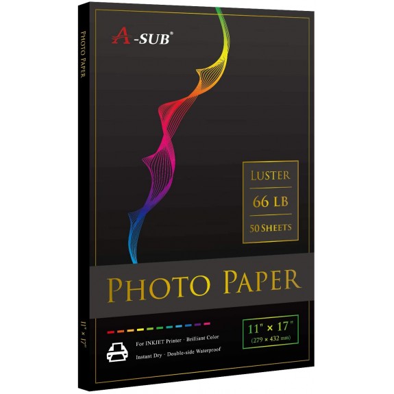 A-SUB Premium Photo Paper Luster 11x17 Inch 66lb for Inkjet Printers 50 Sheets