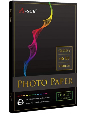 A-SUB Premium Photo Paper High Glossy 11x17 Inch 66lb for Inkjet Printers 50 Sheets