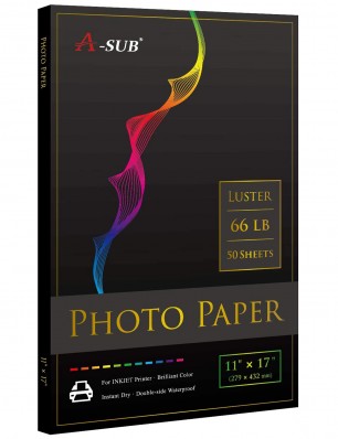 A-SUB Premium Photo Paper Luster 13x19 Inch 66lb for Inkjet Printers 50 Sheets