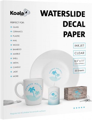 Koala Waterslide Decal Transfer Paper Clear 8.5x11 Inches Transparent Printable 20 Sheets for Inkjet Printer