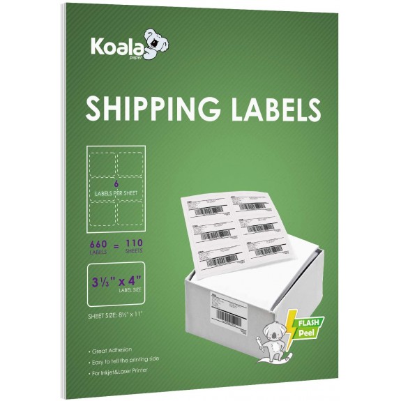 Koala 6 UP Shipping Labels 110 Sheets 660 Permanent Adhesive Pallet Box Labels for Laser & Inkjet Printers