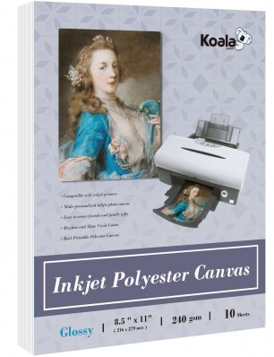 Koala 8.5x11 Inches Premium Glossy Polyester Printable Canvas  for Inkjet Printer 10 Sheets 