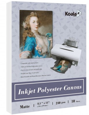 Koala 8.5x11 Inches Premium Matte Polyester Printable Canvas  for Inkjet Printer 10 Sheets 