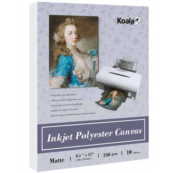 Koala 8.5x11 Inches Premium Matte Polyester Printable Canvas  for Inkjet Printer 10 Sheets 