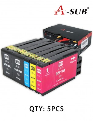 A-SUB Compatible Ink Cartridge Replacement for HP 950XL 951XL  (5 PCS:2 Black, 1 Cyan, 1 Magenta, 1 Yellow)