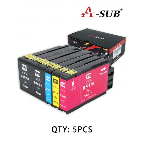 A-SUB Compatible Ink Cartridge Replacement for HP 950XL 951XL  (5 PCS:2 Black, 1 Cyan, 1 Magenta, 1 Yellow)