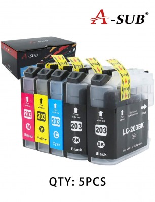 A-SUB Compatible Ink Cartridge Replacement for Brother LC203 LC203XL(5 Pack :2 Black, 1 Cyan, 1 Magenta, 1 Yellow)