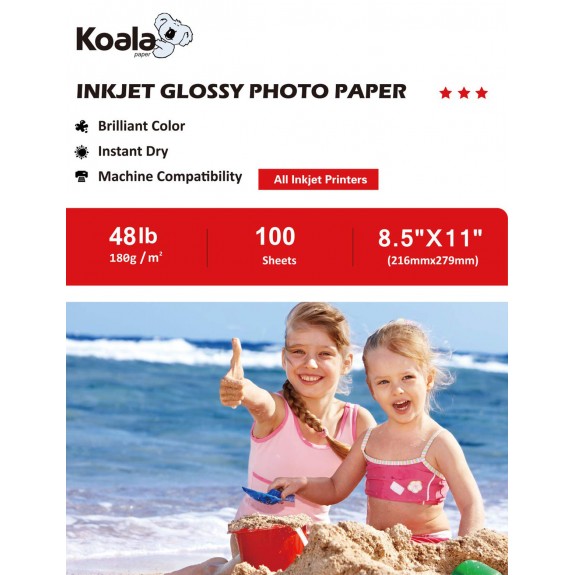 Koala Inkjet Glossy Photo Paper 8.5x11 Inch 180gsm 100 Sheets Used For All Inkjet Printers