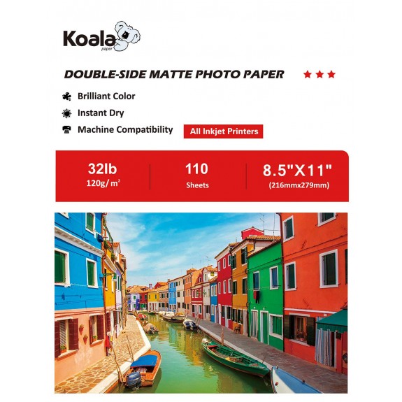 Koala Inkjet Double Sided Matte Photo Paper 8.5x11 Inch 120gsm 110 Sheets Used For All Inkjet Printers